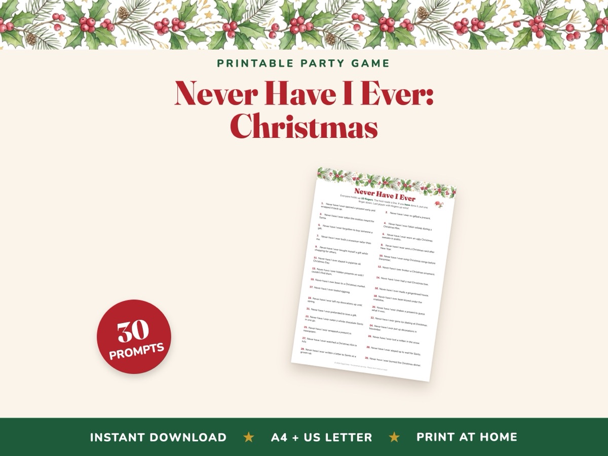 Christmas Never have I ever for the whole family printable game