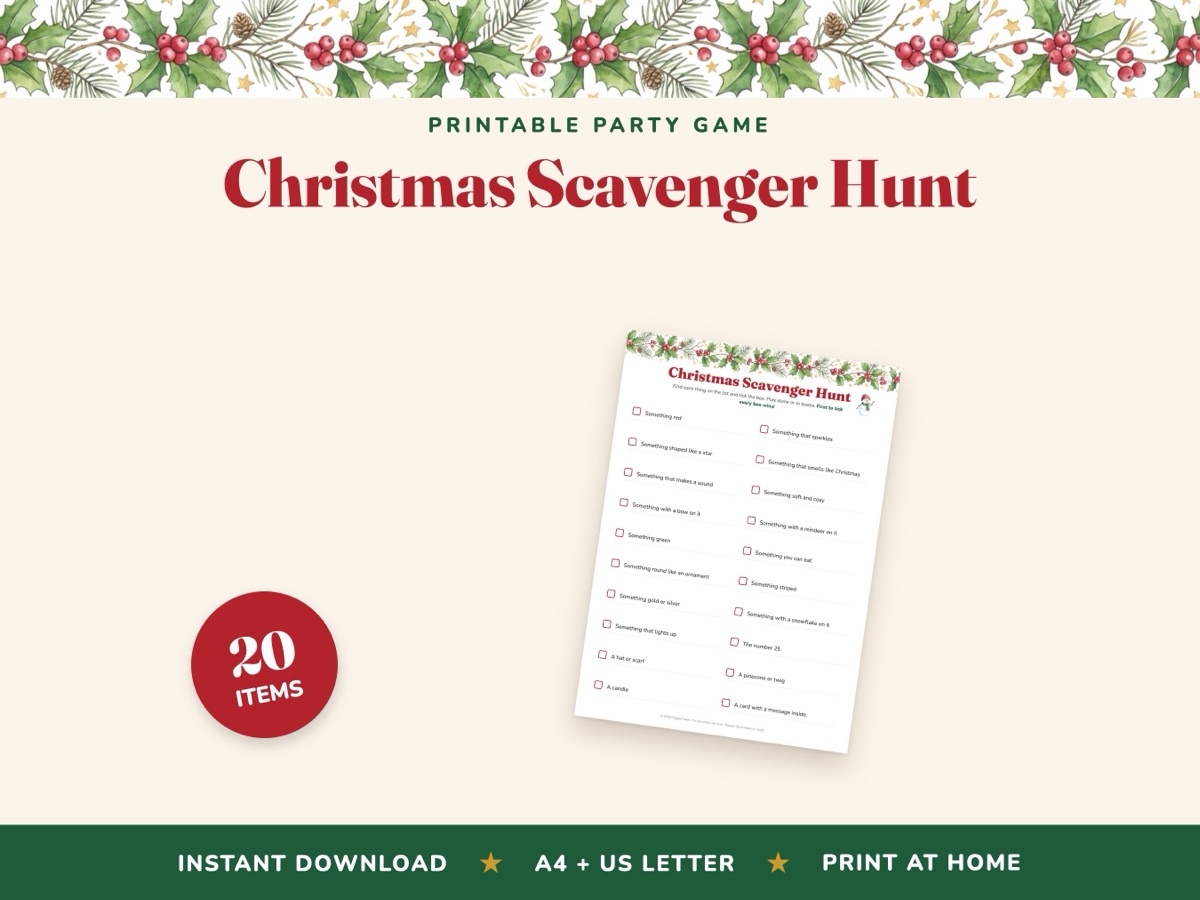 Christmas scavenger hunt list for kids printable game